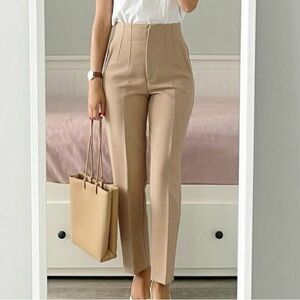 Zara - Pants With A High Waist - Tan - Size Small